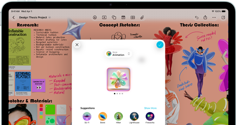  iPad Air w układzie poziomym, przód obudowy, przycisk zwiększania głośności, przycisk zmniejszania głośności, przycisk zasilania, na ekranie wyświetlany kolorowy interfejs aplikacji z różnymi ikonami