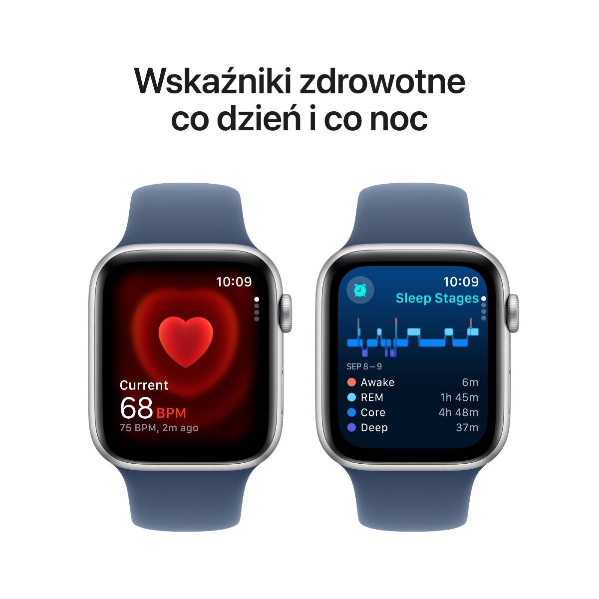 Apple Watch SE GPS 44mm Silver Aluminium Case with Denim Sport Band - S/M