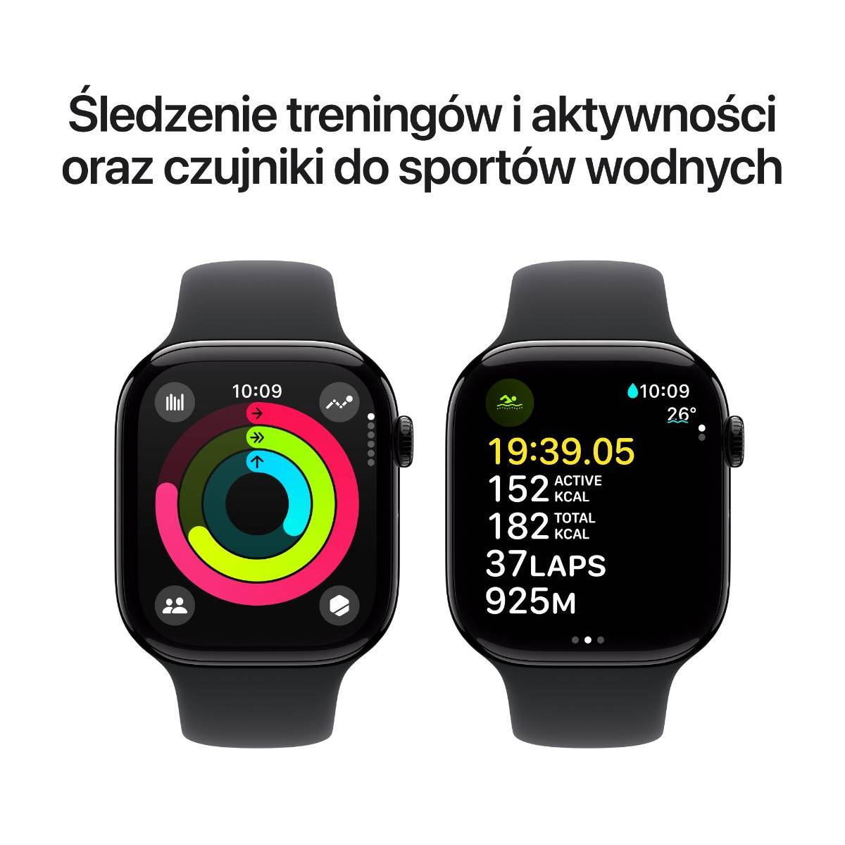 Apple Watch Series 10 GPS 46mm Jet Black Aluminium Case with Black Sport Band - S/M