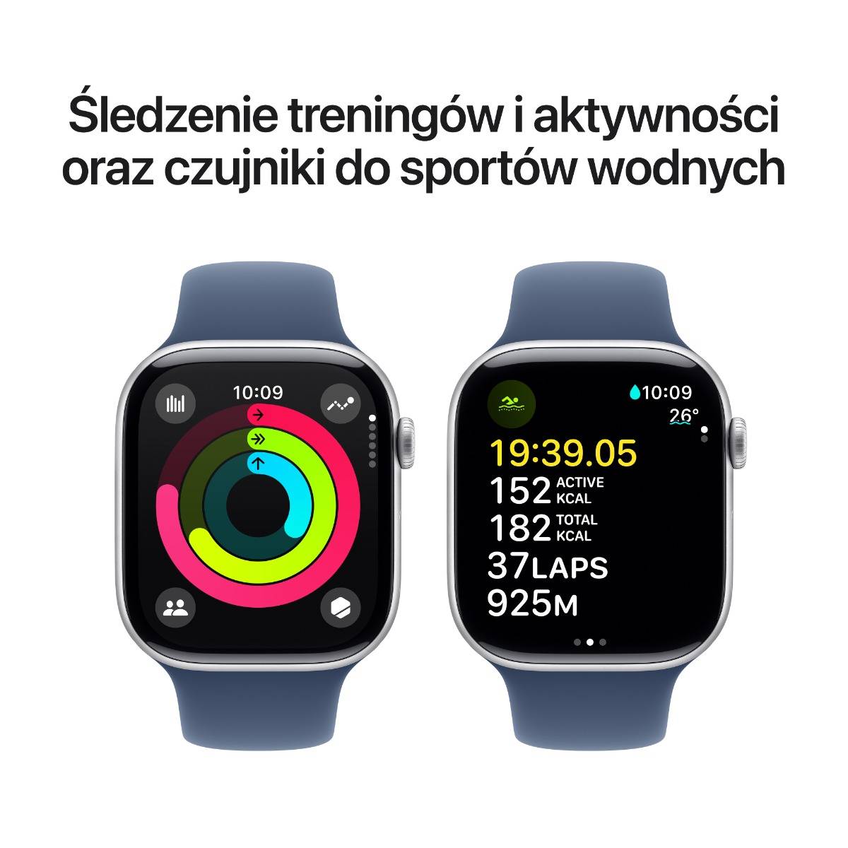 Apple Watch Series 10 GPS 46mm Silver Aluminium Case with Denim Sport Band - S/M