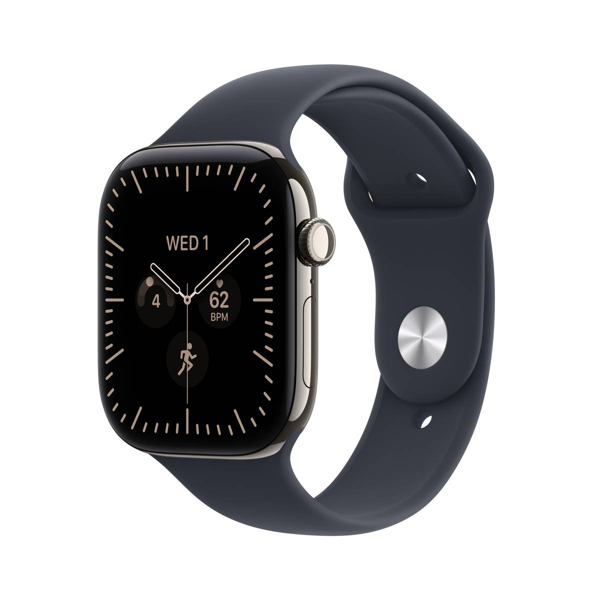 Apple Watch Series 12 GPS + Cellular 46mm Natural Titanium Case with Navy Blue Sport Band - S/M