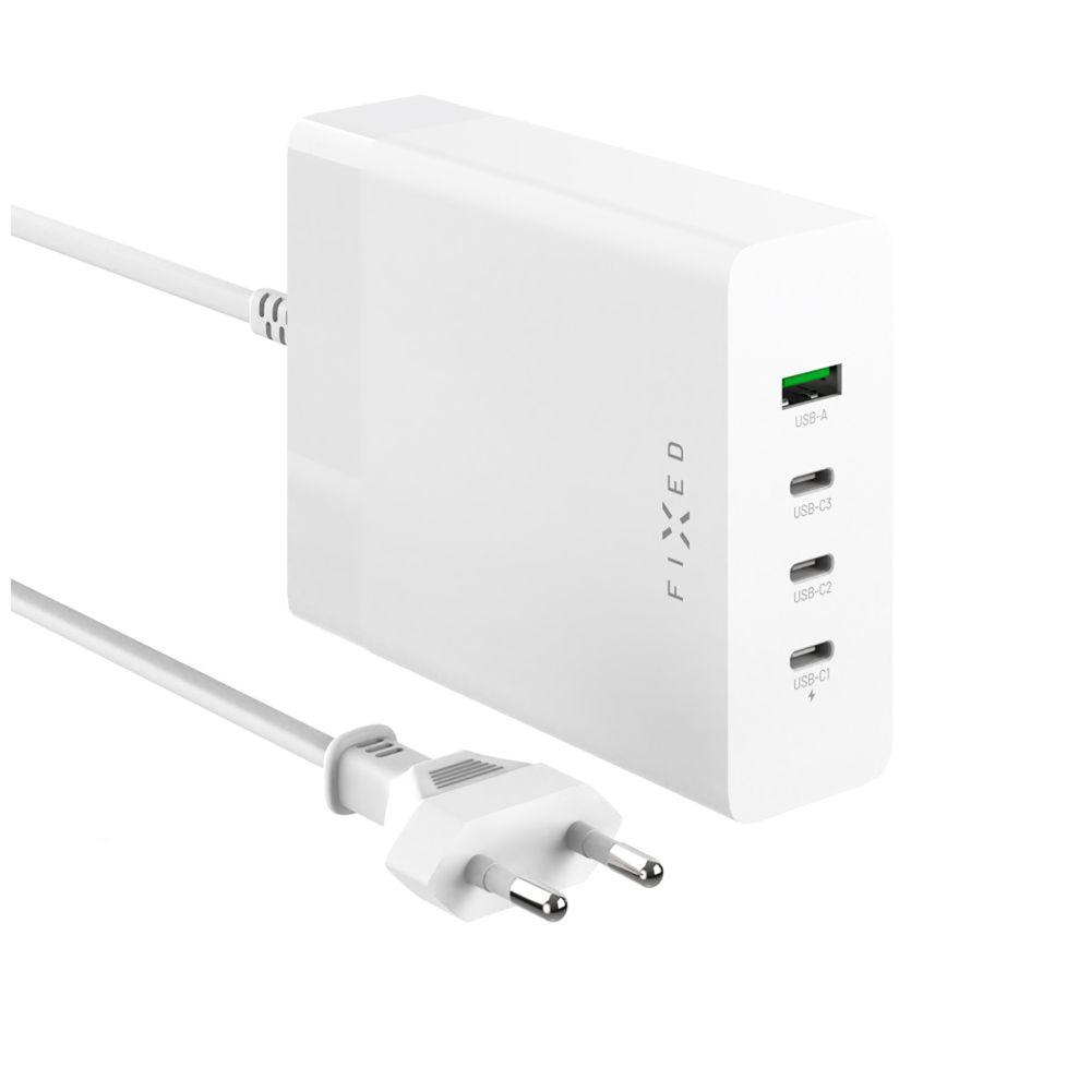 Ładowarka sieciowa GaN FIXED Stacja ładowania z 3 wyjściami USB-C i USB, obsługa PD 3.0, 200 W, biała