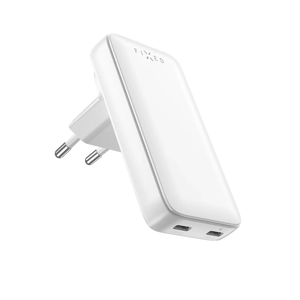 Ładowarka FIXED Slim Traveller 2xUSB-C Travel Charger with world adapters, GaN, 45W, white