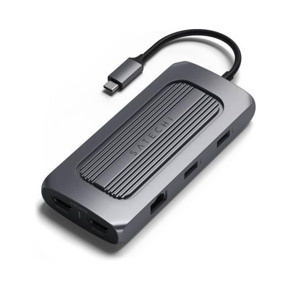 Satechi Multiport Adapter - adapter do urządzeń mobilnych USB-C (2x USB-C, 2x USB-A, 2x 4K HDMI, czytnik kart micro/SD, Ethernet) (space gray)