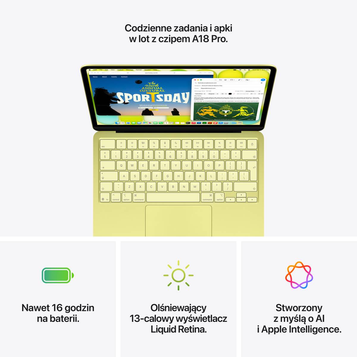 13-inch MacBook Neo: Apple A18 Pro chip with 6-core CPU and 5-core GPU, 8GB RAM, 256GB SSD - Citrus