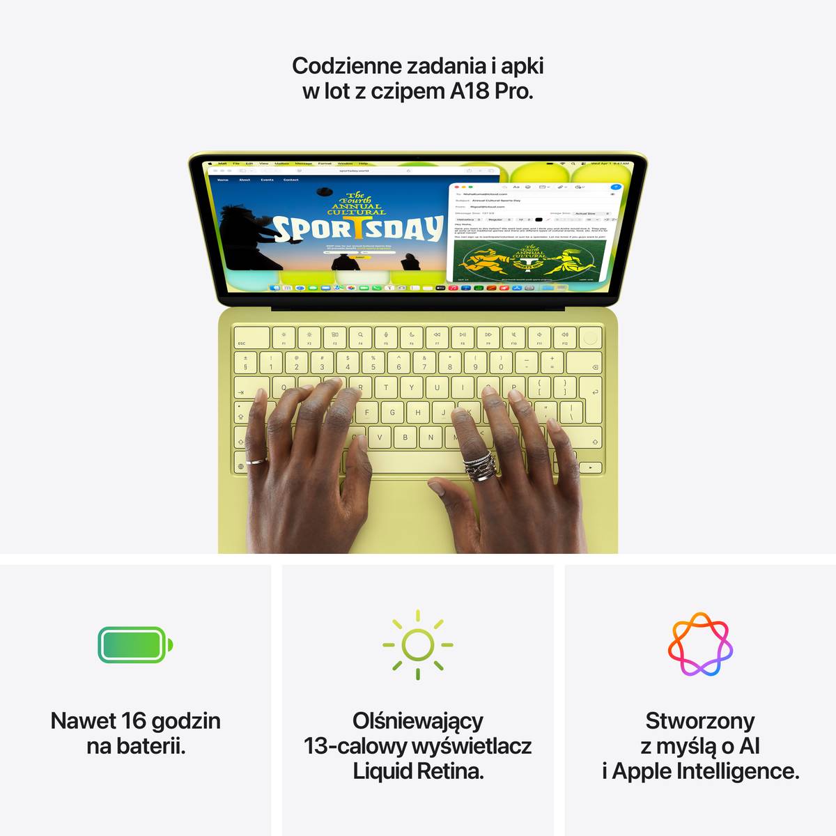 13-inch MacBook Neo: Apple A18 Pro chip with 6-core CPU and 5-core GPU, 8GB RAM, 512GB SSD, Touch ID - Citrus