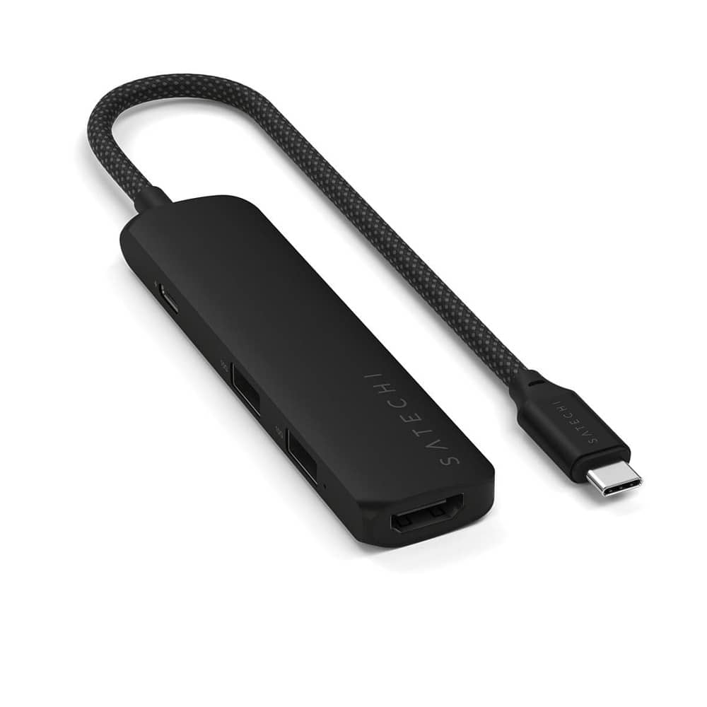 Satechi 4-in-1 USB-C Slim Multiport Adapter 4K - aluminiowy adapter do urządzeń mobilnych USB-C (USB-C, 4K HDMI, 2x USB-A) (black)