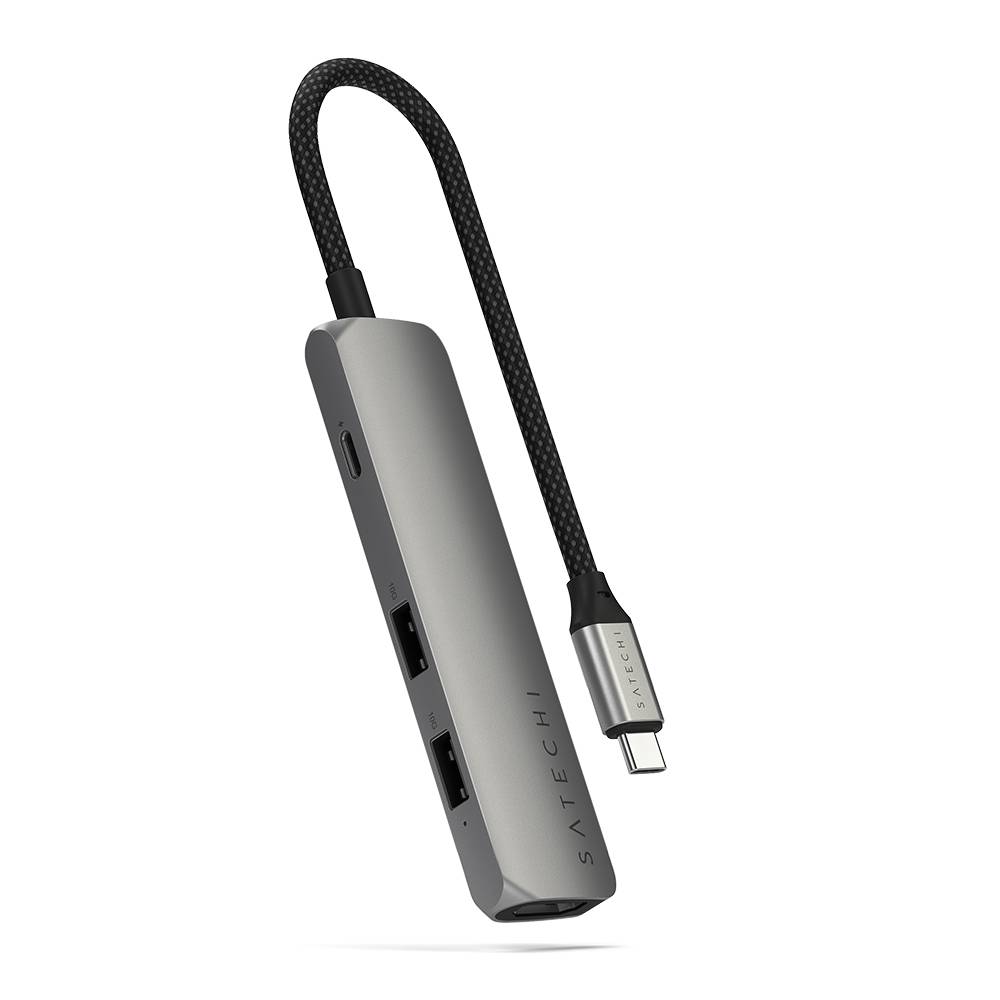 Satechi 4-in-1 USB-C Slim Multiport Adapter 4K - aluminiowy adapter do urządzeń mobilnych USB-C (USB-C, 4K HDMI, 2x USB-A) (space gray)