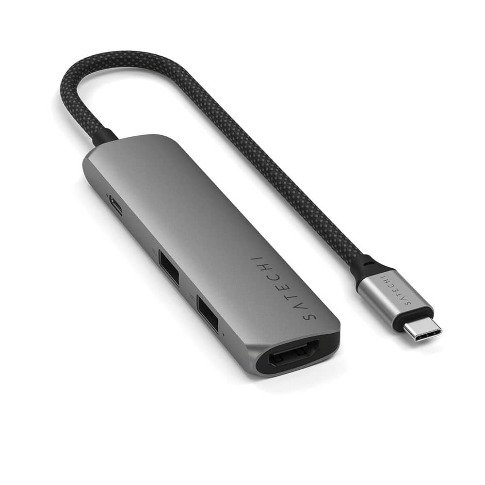 Satechi 4-in-1 USB-C Slim Multiport Adapter 4K - aluminiowy adapter do urządzeń mobilnych USB-C (USB-C, 4K HDMI, 2x USB-A) (space gray)