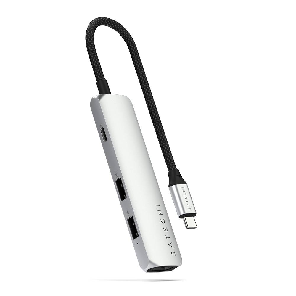 Satechi 4-in-1 USB-C Slim Multiport Adapter 4K - aluminiowy adapter do urządzeń mobilnych USB-C (USB-C, 4K HDMI, 2x USB-A) (silver)