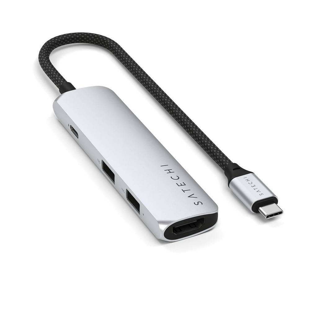 Satechi 4-in-1 USB-C Slim Multiport Adapter 4K - aluminiowy adapter do urządzeń mobilnych USB-C (USB-C, 4K HDMI, 2x USB-A) (silver)