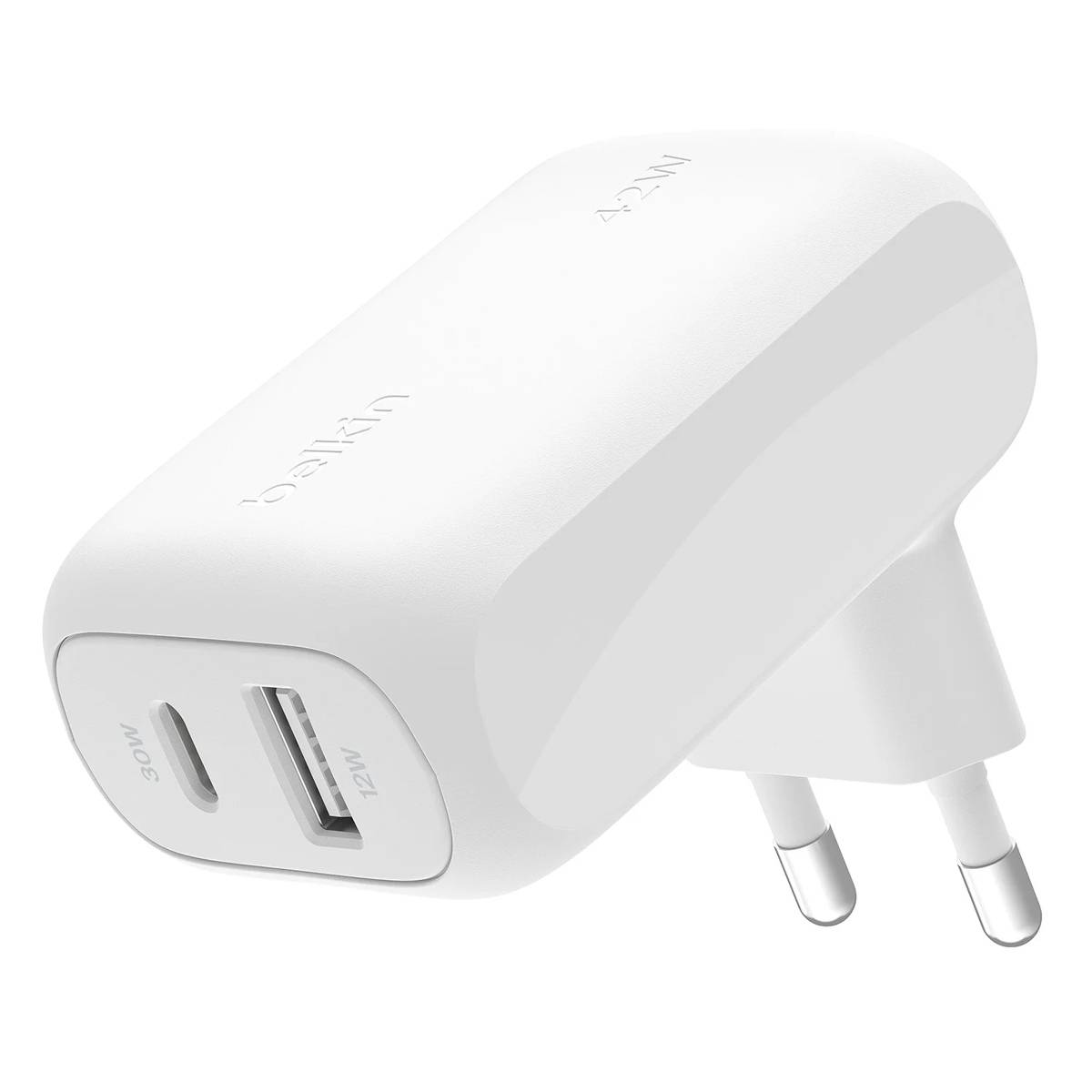 Belkin Ładowarka USB-C 30W, USB-A 12 W, 42W, kątowa, biała